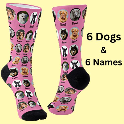 6 Dogs 6 Names Dog Photo _ Personalized Pink Socks