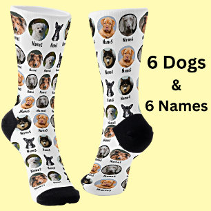 6 Dogs, 6 Names, Dog Photo - Personalized White Socks
