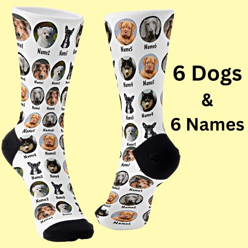 6 Dogs 6 Names Dog Photo _ Personalized White  Socks