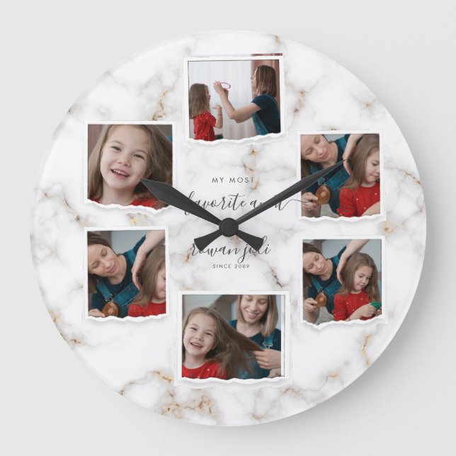 6 Eight Photo Collage Aunty Modern Elegant Family  Large Clock (Front)