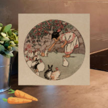 6" Elegant Vintage Rabbits Art Cottagecore