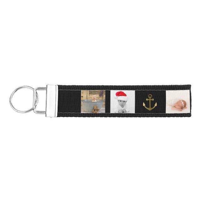 6 Family Photo Collage | Gold Nautical Anchor Wrist Keychain (Keys on Left)