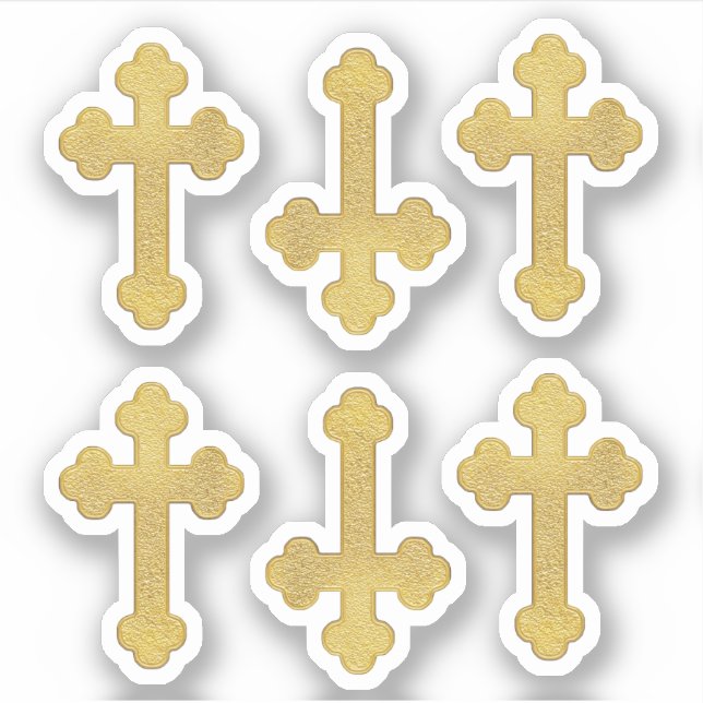 6 Faux Metallic Gold Budded Crosses - Contour Sticker (Front)