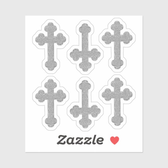 6 Faux Metallic Silver Budded Crosses - Contour Sticker (Sheet)
