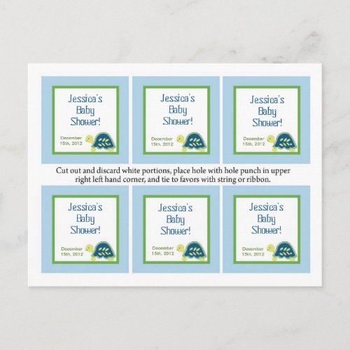 6 Favor Tags Blue Sea Turtles Invitation Postcard
