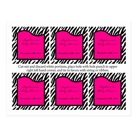 6 Favor Tags Hot Pink Zebra Print Postcard