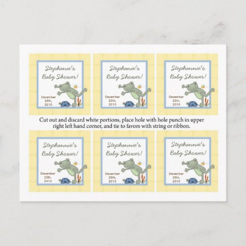 6 Favor Tags Leap Frog Turtle Bee Dragonfly Pond Invitation Postcard