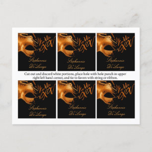 6 Favor Tags Mis XV Orange Black Party Invitation Postcard