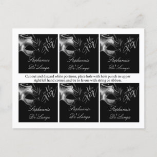 6 Favor Tags Mis XV Silver Black Party Invitation Postcard
