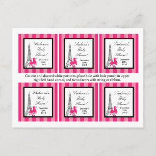 6 Favor Tags Pink Poodle Paris Eiffel Tower Invitation Postcard