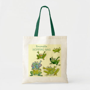 6 Funny Cartoon Frogs Go Green Tote Bag