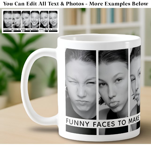 6 Funny Faces Custom Photos & Long Message Coffee Mug (Creator Uploaded)