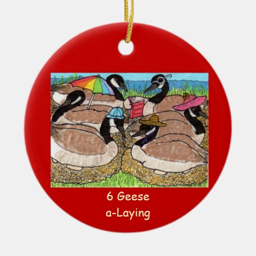 6 Geese a_Laying Ceramic Ornament