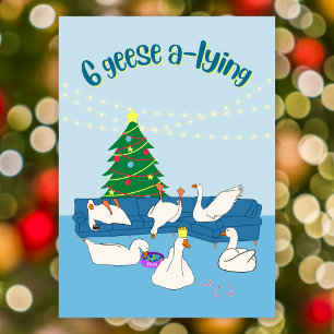 6 geese a-lying funny cartoon birds Christmas Holiday Card