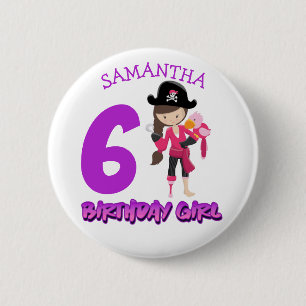 6 Girl Pirate Birthday Button