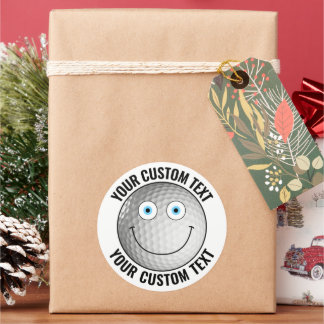 6 Golf Ball Personalized Text Custom Happy Face 3" Classic Round Sticker