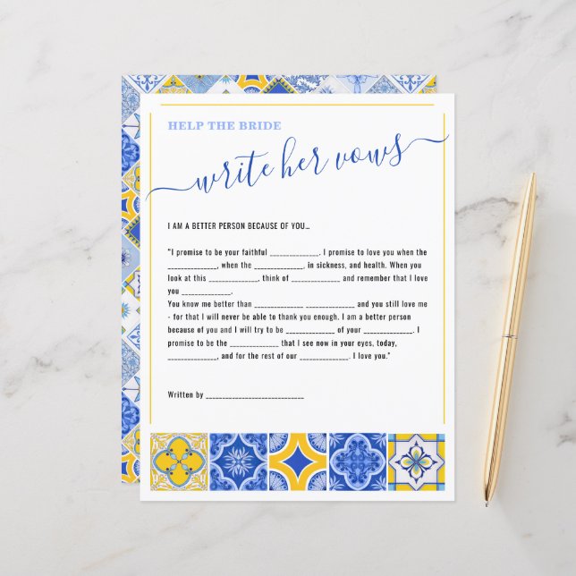 6 Help the Bride Write Her Vows Bridal Shower Game (Front/Back In Situ)