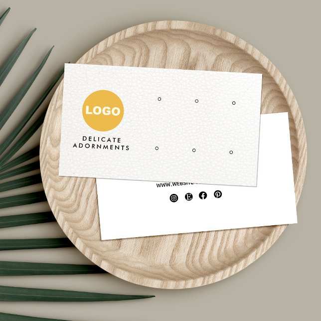  6 Hole Stud Earring White Leather Add Logo Busine Business Card (Creator Uploaded)
