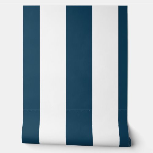 6 Inch Vertical Stripes Navy Blue and White Wallpaper