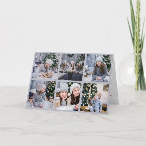 6 Kids Photo Christmas Gallery Display Grey Holiday Card