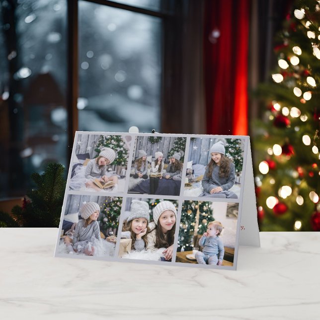 6 Kids Photo Christmas Gallery Display Grey Holiday Card (Creator Uploaded)