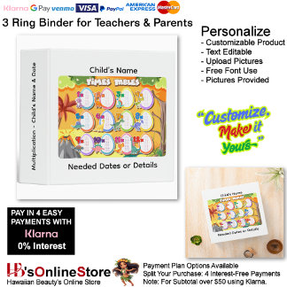 6 Learn Multiplication Child's Name Date Teacher  3 Ring Binder
