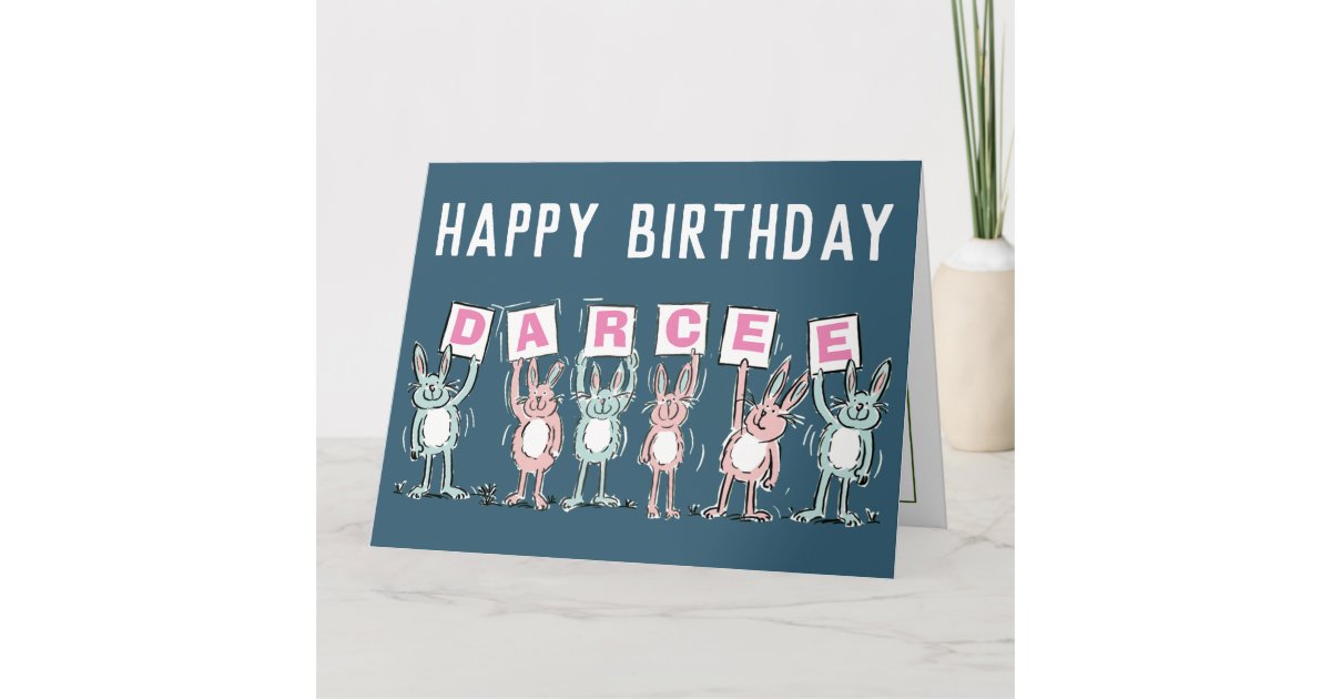 6 Letter Name with Fun Rabbits Birthday Card | Zazzle