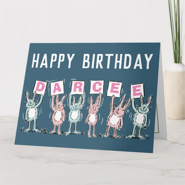 6 Letter Name with Fun Rabbits Birthday Card (Front)