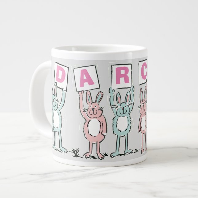 6 Letter Name With Fun Rabbits Giant Coffee Mug (Front Left)