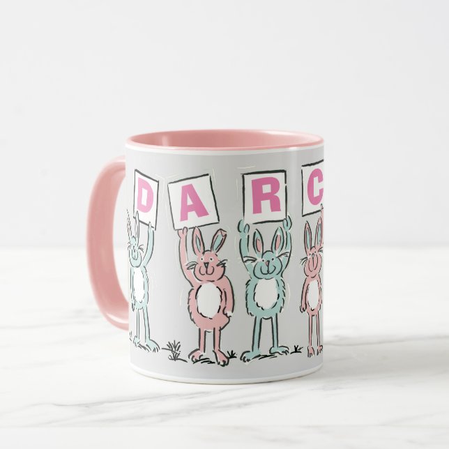 6 Letter Name With Fun Rabbits Mug (Front Left)