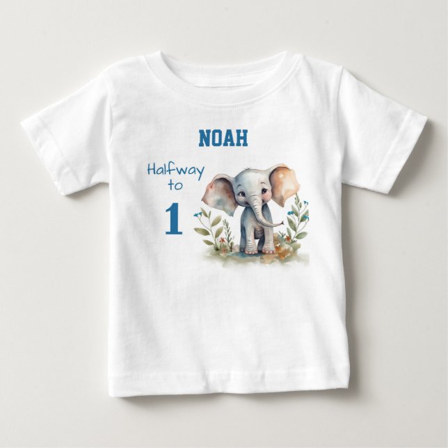 6 month Birthday Elephant Baby T-Shirt (Front)