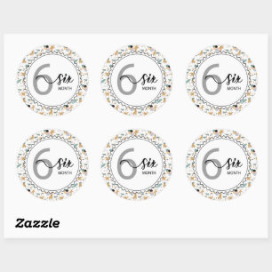 6 Month Milestone Baby Giraffes and Balloons Classic Round Sticker