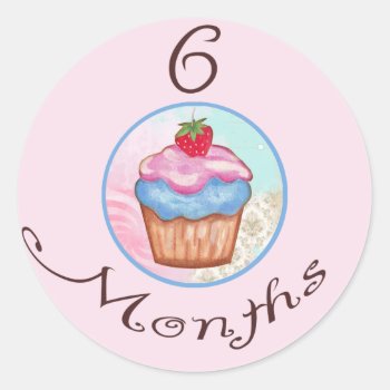 6 Months Cupcake Milestone Classic Round Sticker by CuteLittleTreasures at Zazzle