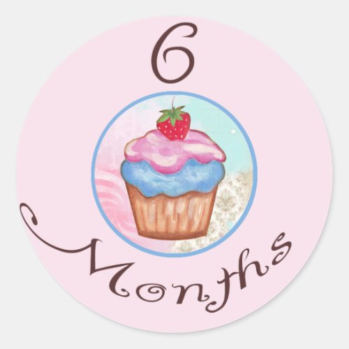 6 Months Cupcake Milestone Classic Round Sticker