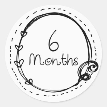 6 Months Doodle Milestone Classic Round Sticker by CuteLittleTreasures at Zazzle