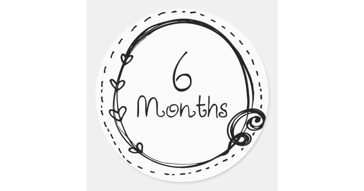 6 Months Doodle Milestone Classic Round Sticker | Zazzle