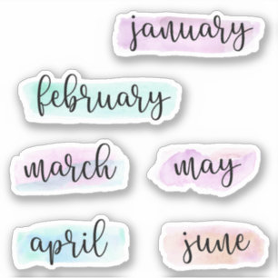 6 Months of the Year -January to June- Watercolor Sticker