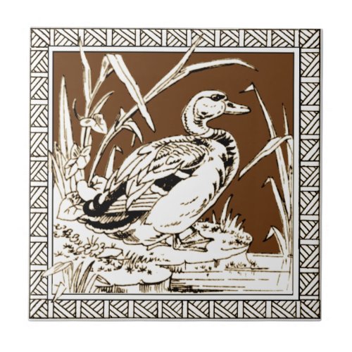 6 of 12 Repro 1880s Minton Mocha Bird Series Ceramic Tile
