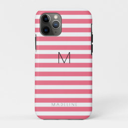6 Option Monogram or Your Name Cool Pink Stripes iPhone 11 Pro Case