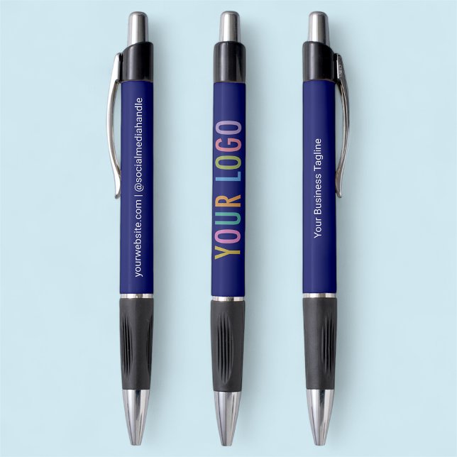 6 Pack Blue Pens with Grip Black Ink Custom Logo (MISOOK Blue Pen with Logo)