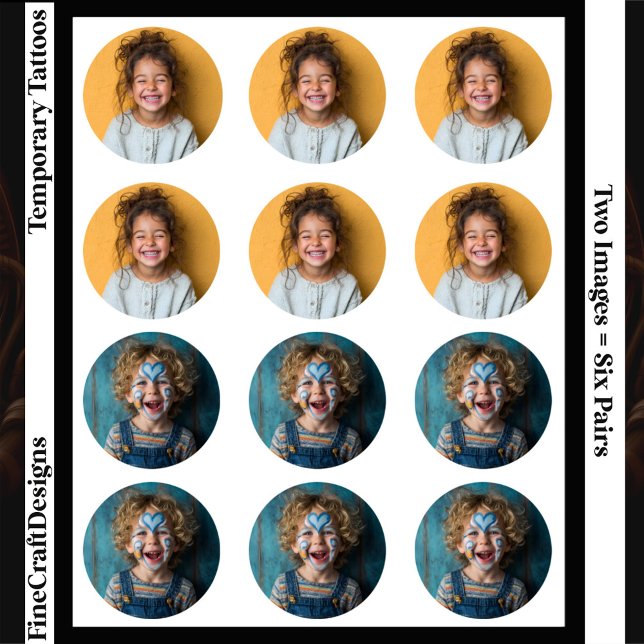6 Pairs Mix & Match Fun Party Event Custom Round Temporary Tattoos (Creator Uploaded)