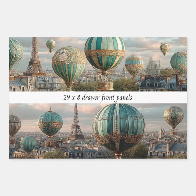 6 Paris Hot Air Balloon Wrapping Drawer Panels Paper Sheets (Front)