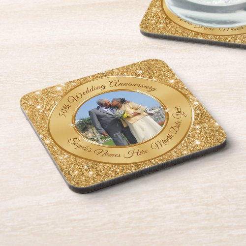 6 Photo and Personalized 50th Anniversary Coasters
