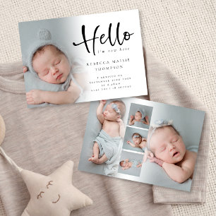 6 Photo Baby Girl Boy Script Hello Announcement