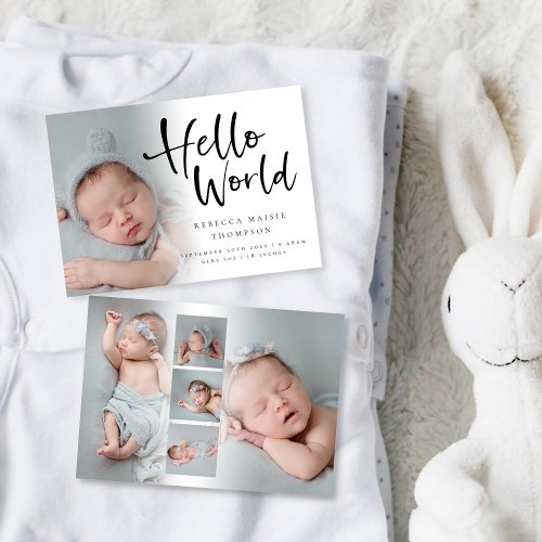 6 Photo Baby Girl Boy Script Hello World Birth Announcement