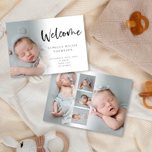 6 Photo Baby Girl Boy Script Welcome Birth Announcement