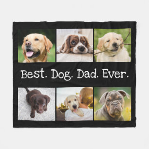 6 Photo Best Dog Dad Ever Collage Black and White Fleece Blanket