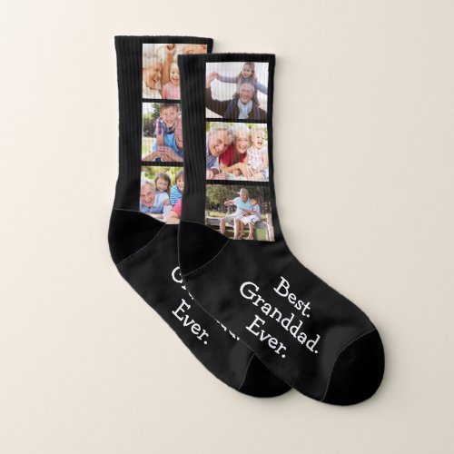 6 Photo Best Granddad Ever Collage on Black White Socks