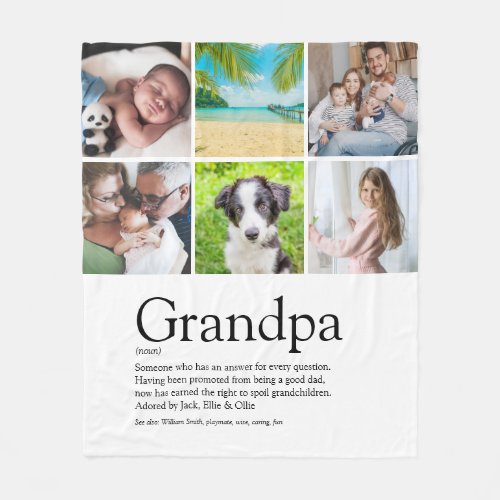 6 Photo Best Grandpa Grandfather Papa Definition Fleece Blanket