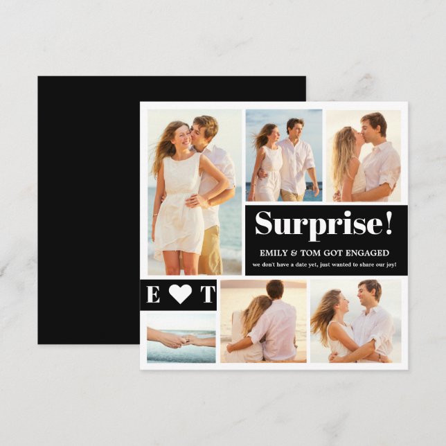 6 Photo Black White Engagement Announcement (Front/Back)